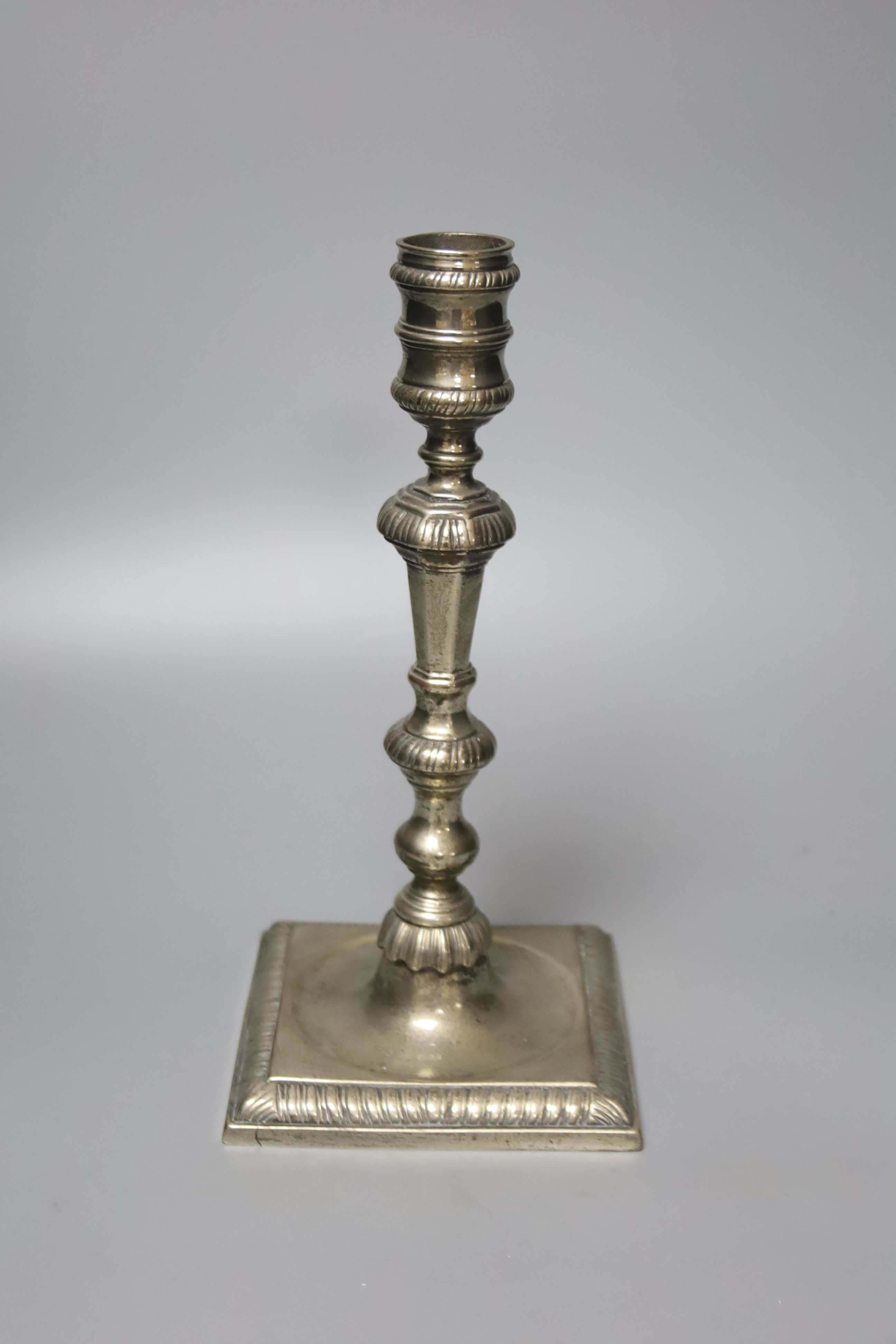 A Georgian paktong candlestick, height 26cm